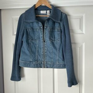 Vintage Liz Claiborne Blue Zip Knit Denim Jacket M